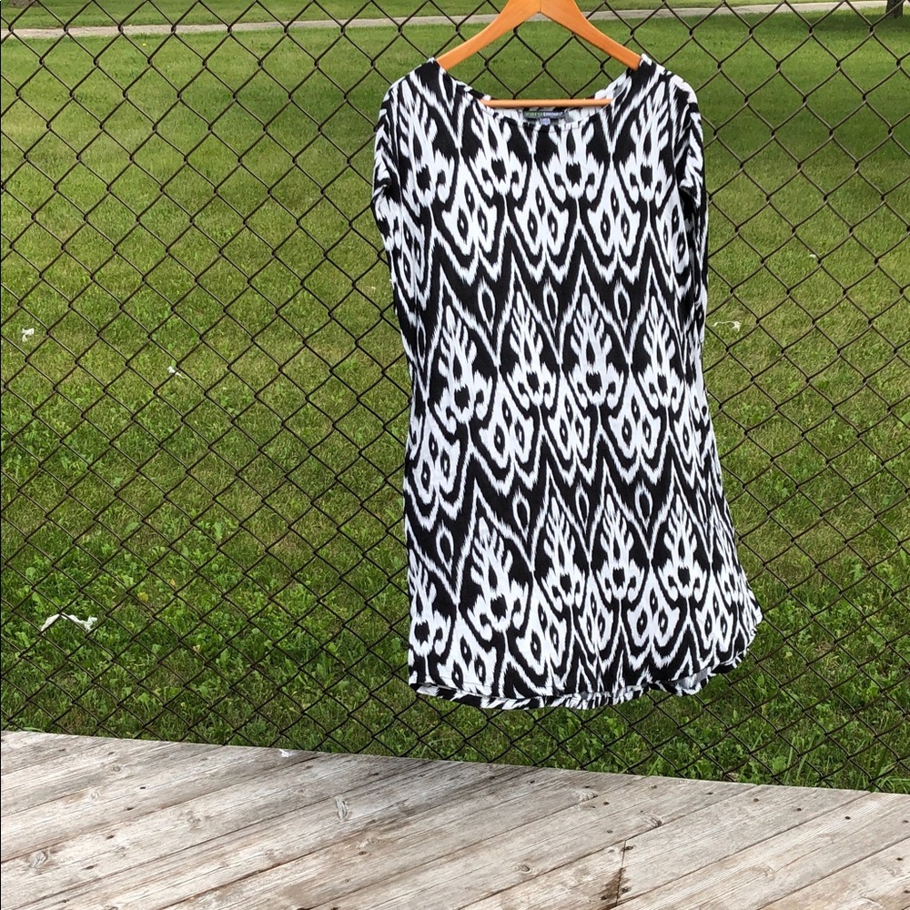 Shannon Passero Black/White Tunic/Dress/Top L Crinkle Rayon Relaxed Fit #1239